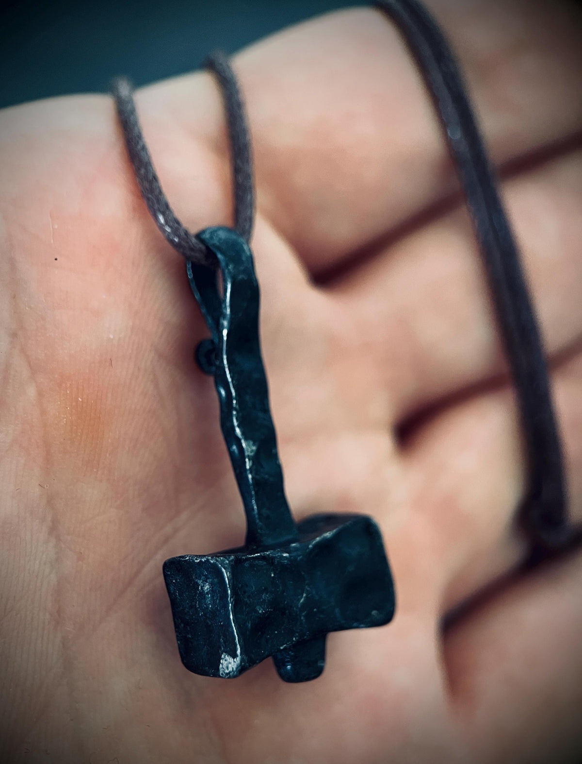 Forged Iron Thor's Hammer Necklace: Distressed Viking Mjolnir Pendant