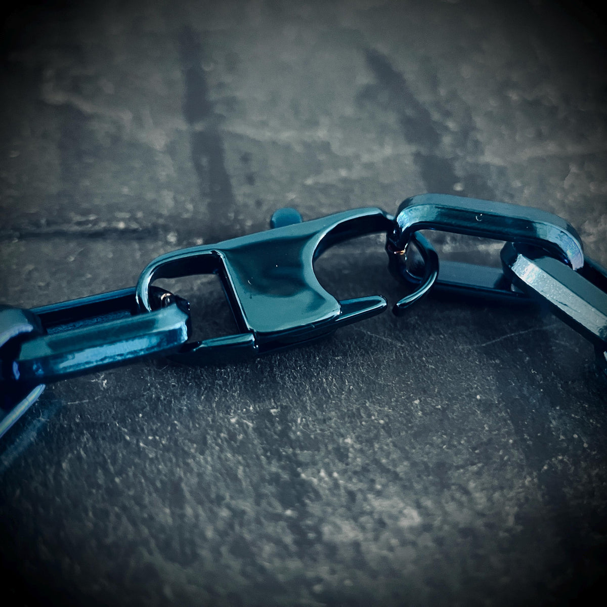 Simple Stainless Steel Teal Metallic Blue Thick Chunky Heavy Anchor Link Chain Bracelet - Mens / Unisex / Titanium / Minimalist