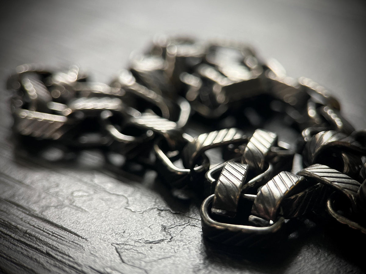 Rustic Etched Stainless Steel Matte Black & Silver Thick Chunky Heavy Box Chain Necklace