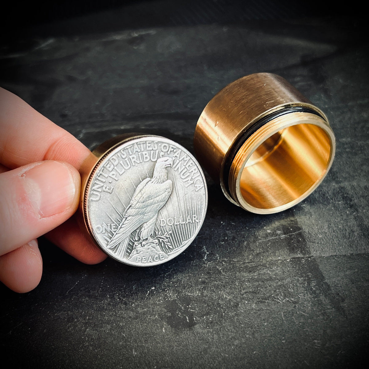 Handmade Silver Peace Dollar Bald Eagle Hobo Coin Vintage Brass Pill Bottle Stash Capsule Container / Survival EDC / Medicine / Snuff Box