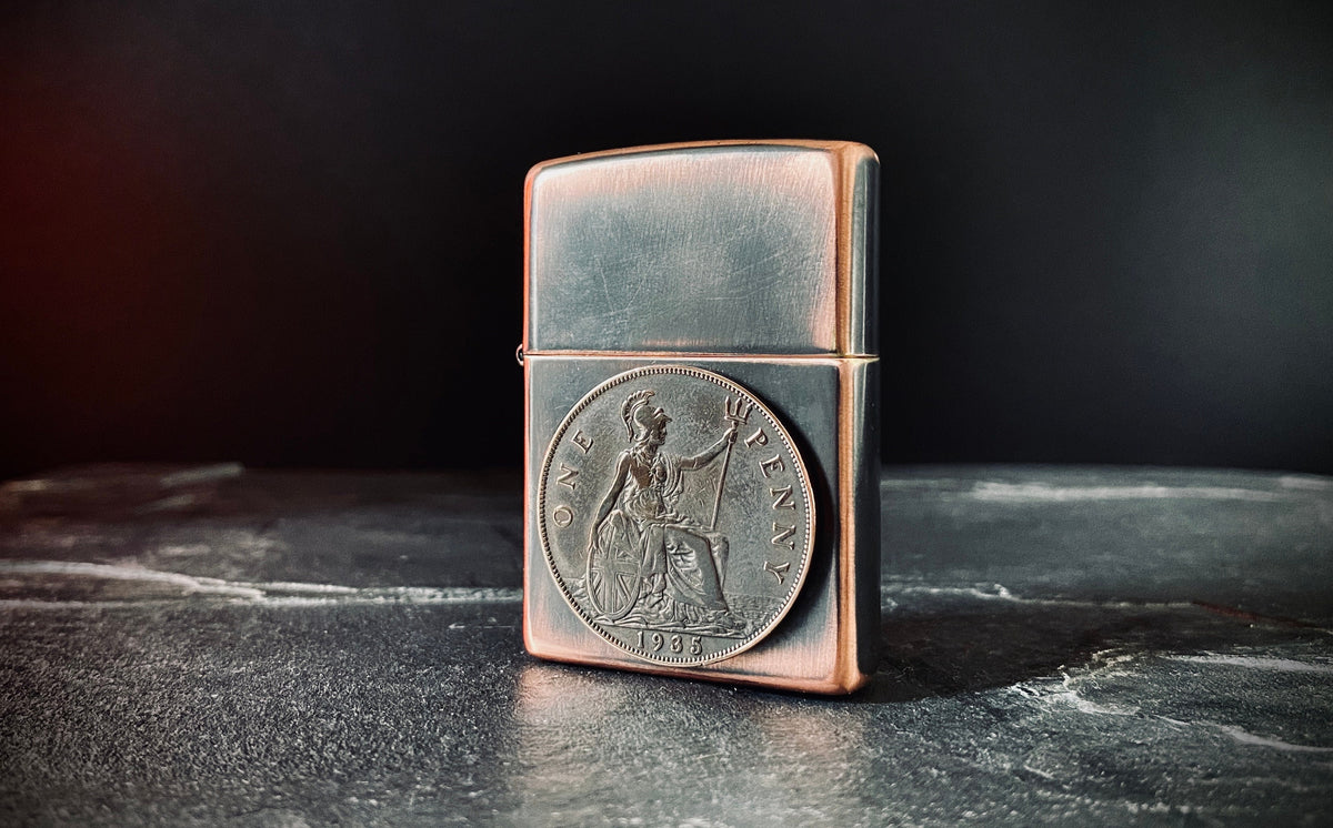 Custom Oxidised Antique Vintage Style Distressed Copper & Bronze Doubled Sided One Penny Zippo Lighter / EDC / Coin