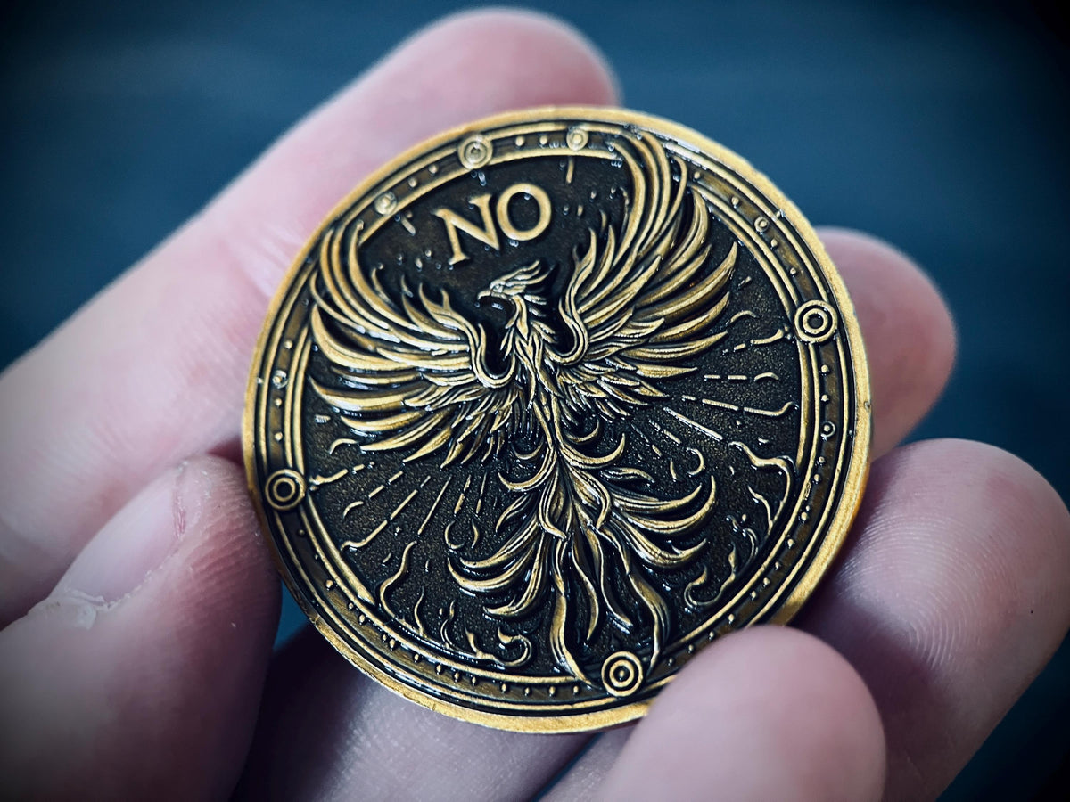 Ornate Brass Decision Coin | Lotus & Phoenix, Yes No Fidget