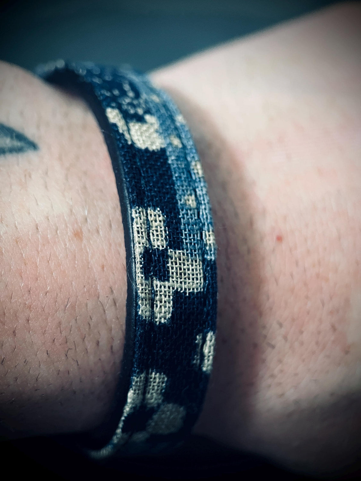 Distressed Black Leather & Denim Wrap Bracelet: Solid Brass Buckle