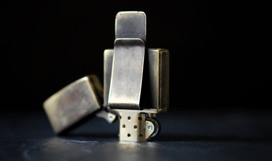 Customised Distressed Oxidised Style Vintage Worn Solid Brushed Brass Metal Zippo Lighter & Money Clip Wallet Accessory / EDC