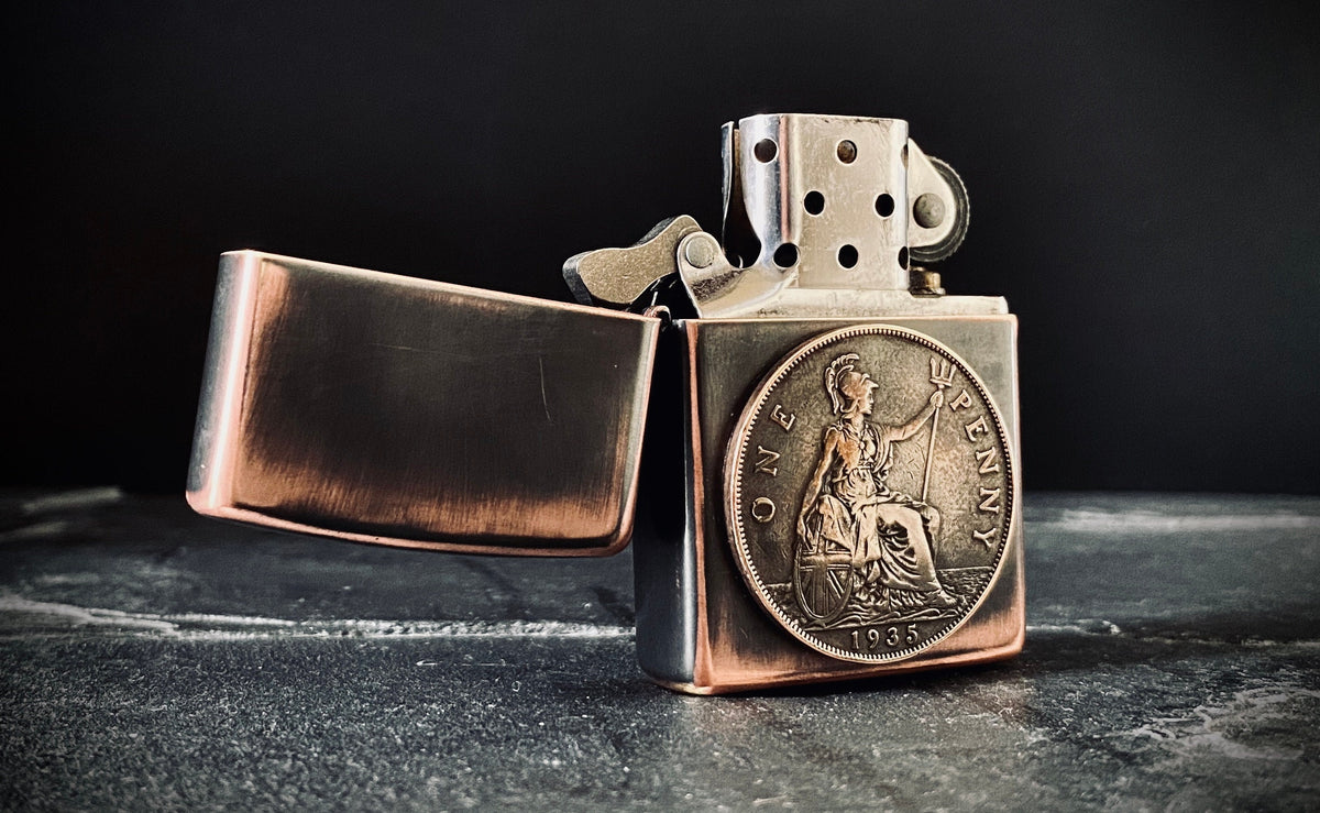 Custom Oxidised Antique Vintage Style Distressed Copper & Bronze Doubled Sided One Penny Zippo Lighter / EDC / Coin