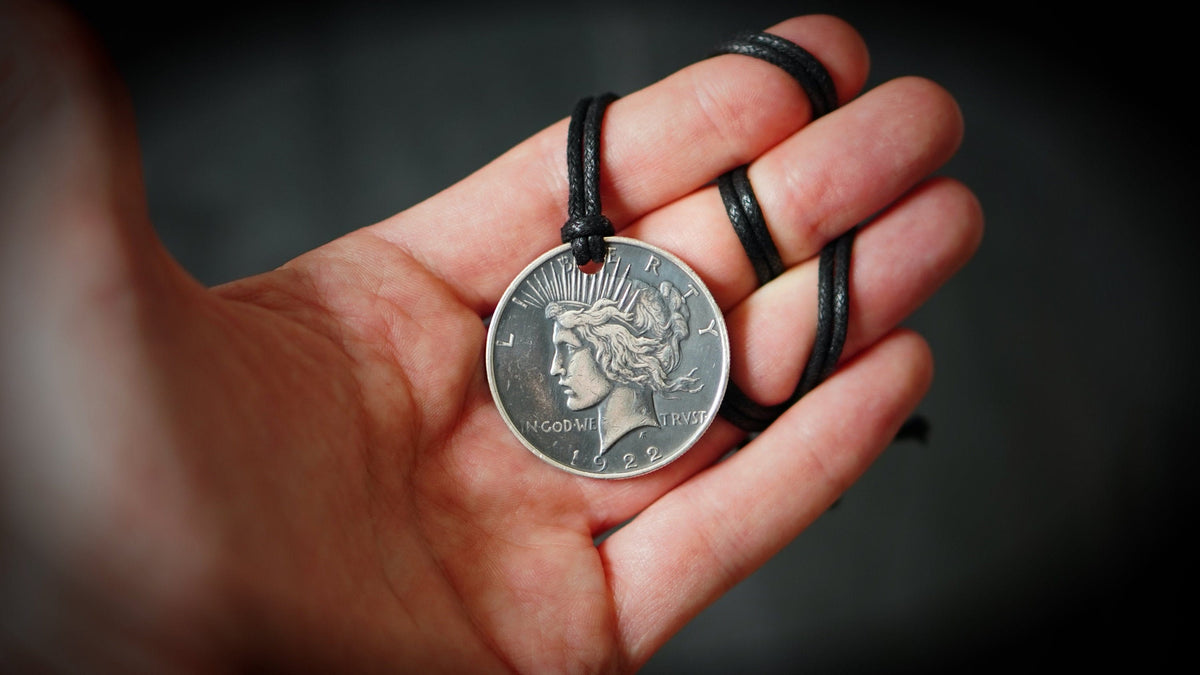 Peace Dollar Pendant: Distressed Lady Liberty Coin Medallion with Adjustable Leather Cord Necklace