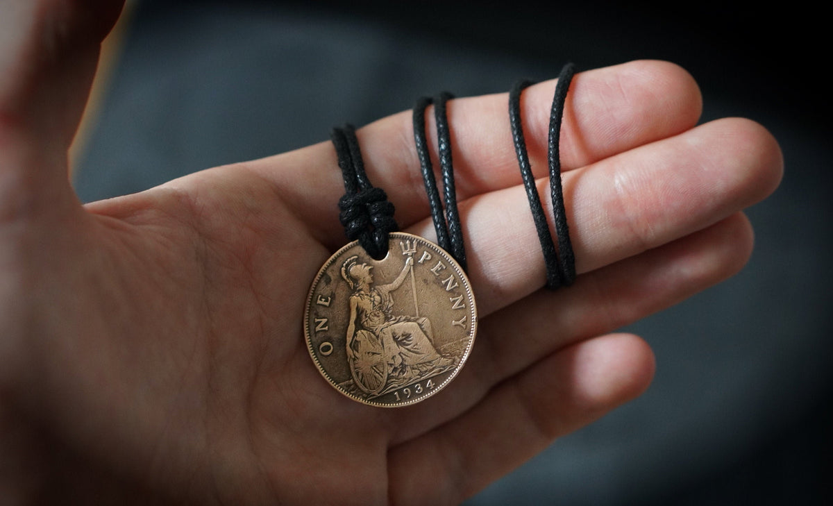 Distressed Copper Penny Necklace Set: King & Queen Medallion Pendants
