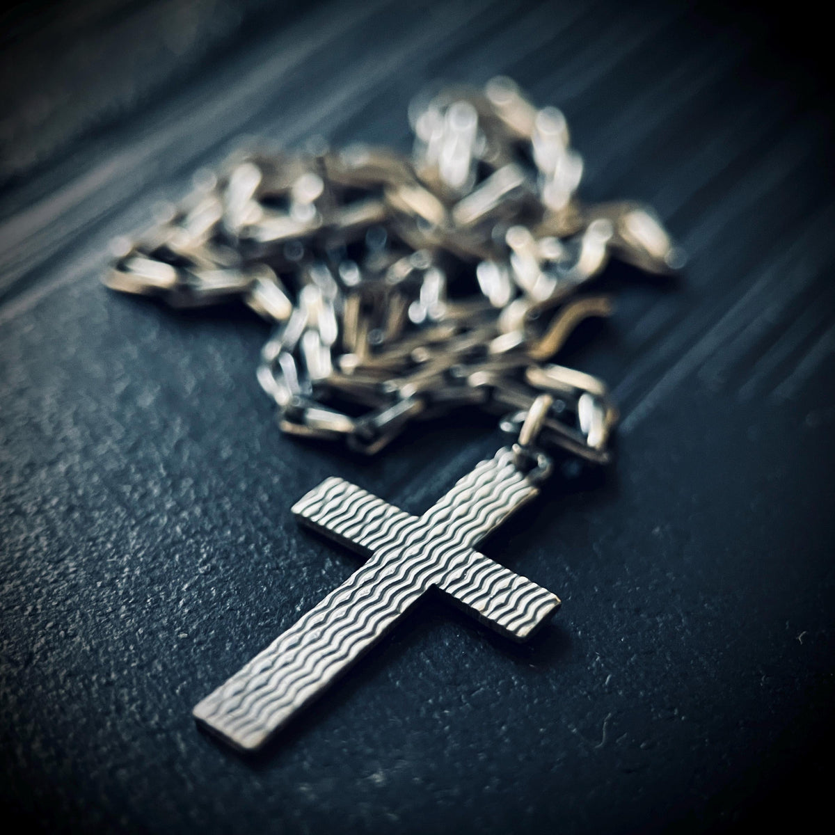 Small Rustic Minimalist Solid Sterling Silver 925 Cross Crucifix Pendant & Paperclip Cable Chain Necklace