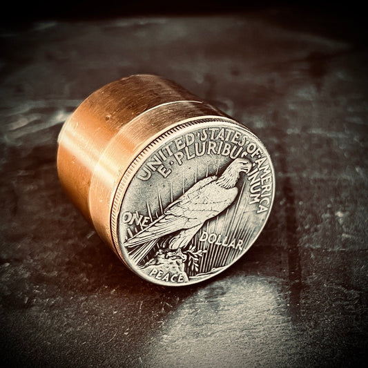 Handmade Silver Peace Dollar Bald Eagle Hobo Coin Vintage Brass Pill Bottle Stash Capsule Container / Survival EDC / Medicine / Snuff Box