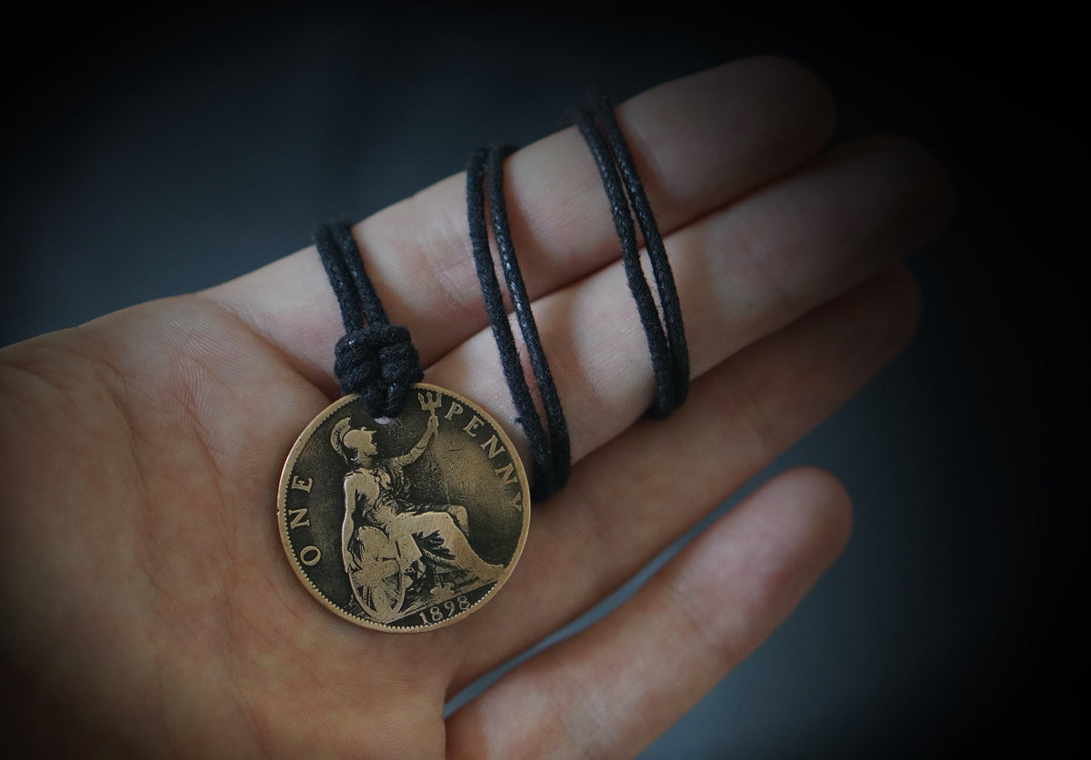 Distressed Copper Penny Necklace Set: King & Queen Medallion Pendants