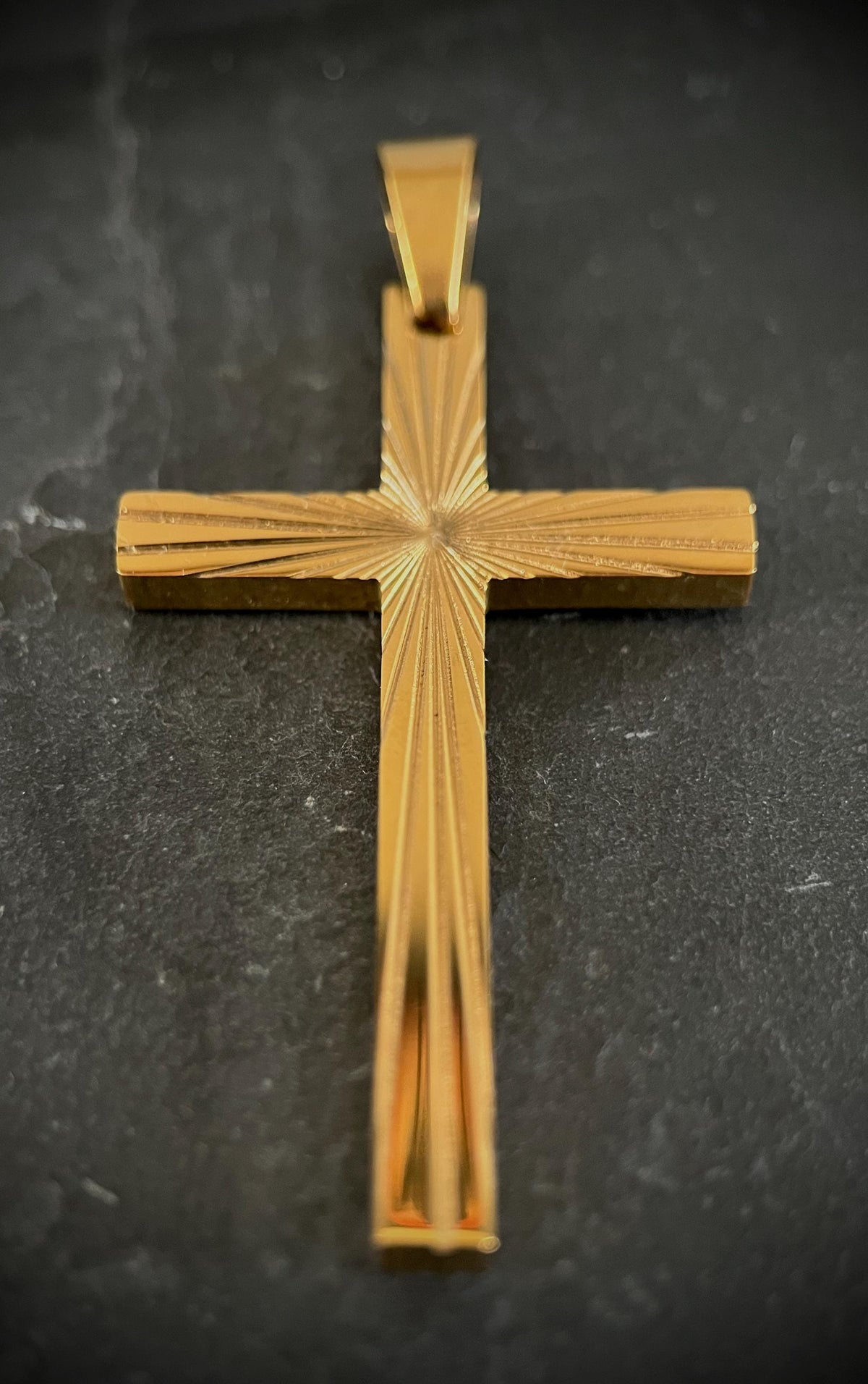 Ornate Engraved Gold Stainless Steel Handmade Simple Minimalist Plain Cross Crucifix Pendant