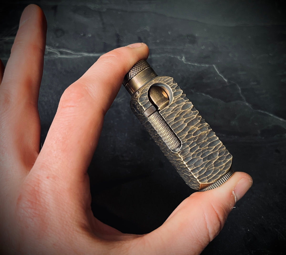 Vintage Style Battle Worn Solid Distressed Brass Heavy Metal Trench Art War Lighter with Textured & Hammered Surface / EDC / Collectors