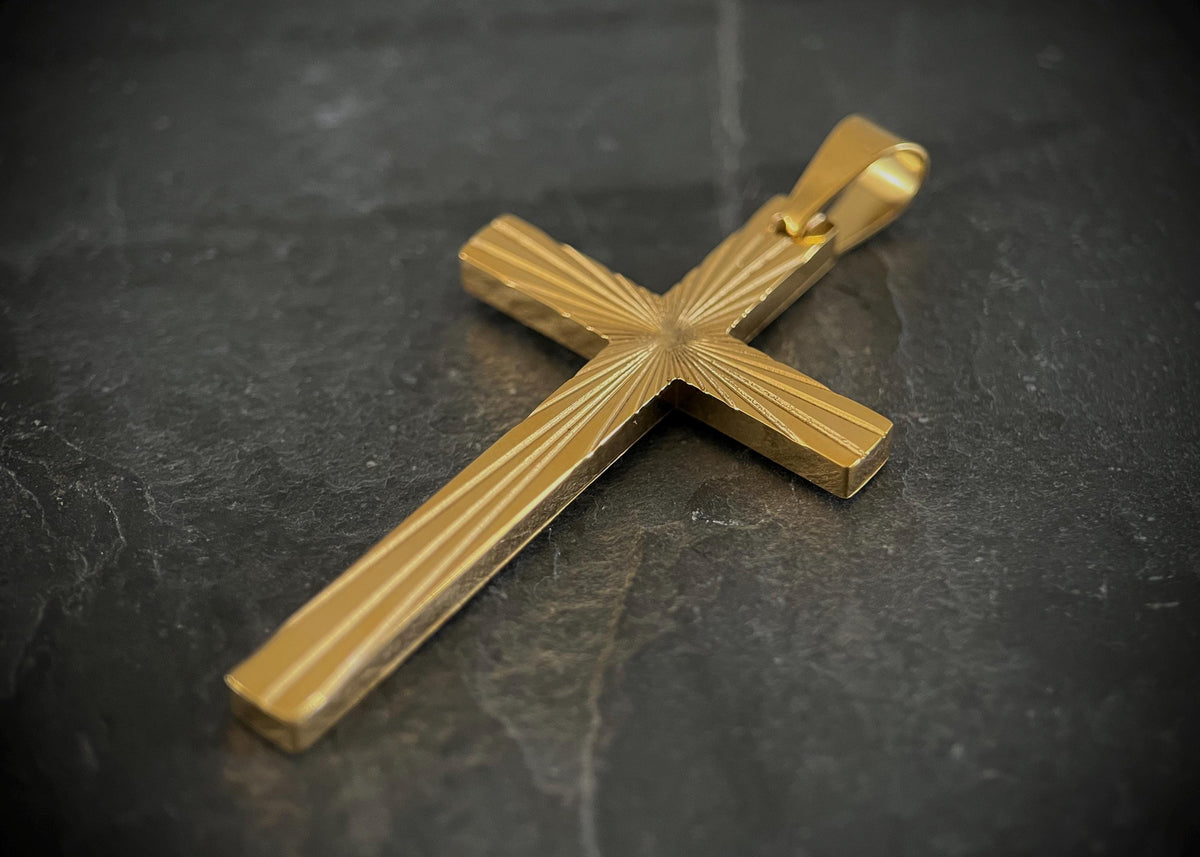 Ornate Engraved Gold Stainless Steel Handmade Simple Minimalist Plain Cross Crucifix Pendant