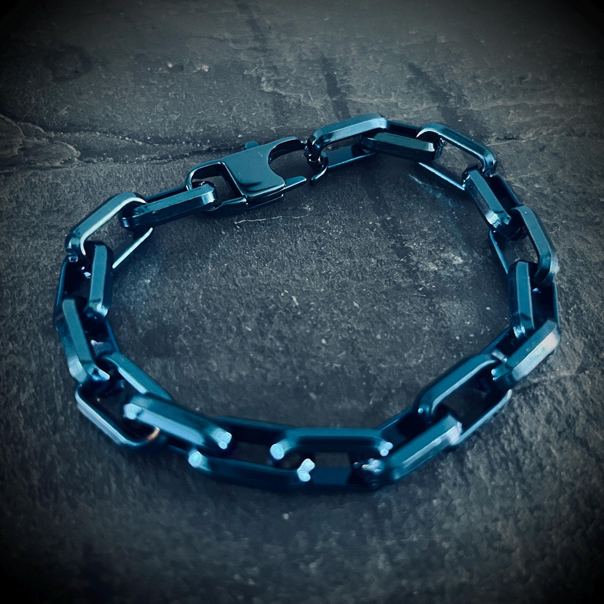 Simple Stainless Steel Teal Metallic Blue Thick Chunky Heavy Anchor Link Chain Bracelet - Mens / Unisex / Titanium / Minimalist