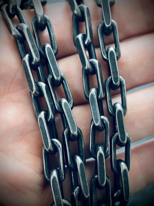 Thick Chunky Heavy Distressed Silver Stainless Steel Cable Link Boxy Chain Necklace