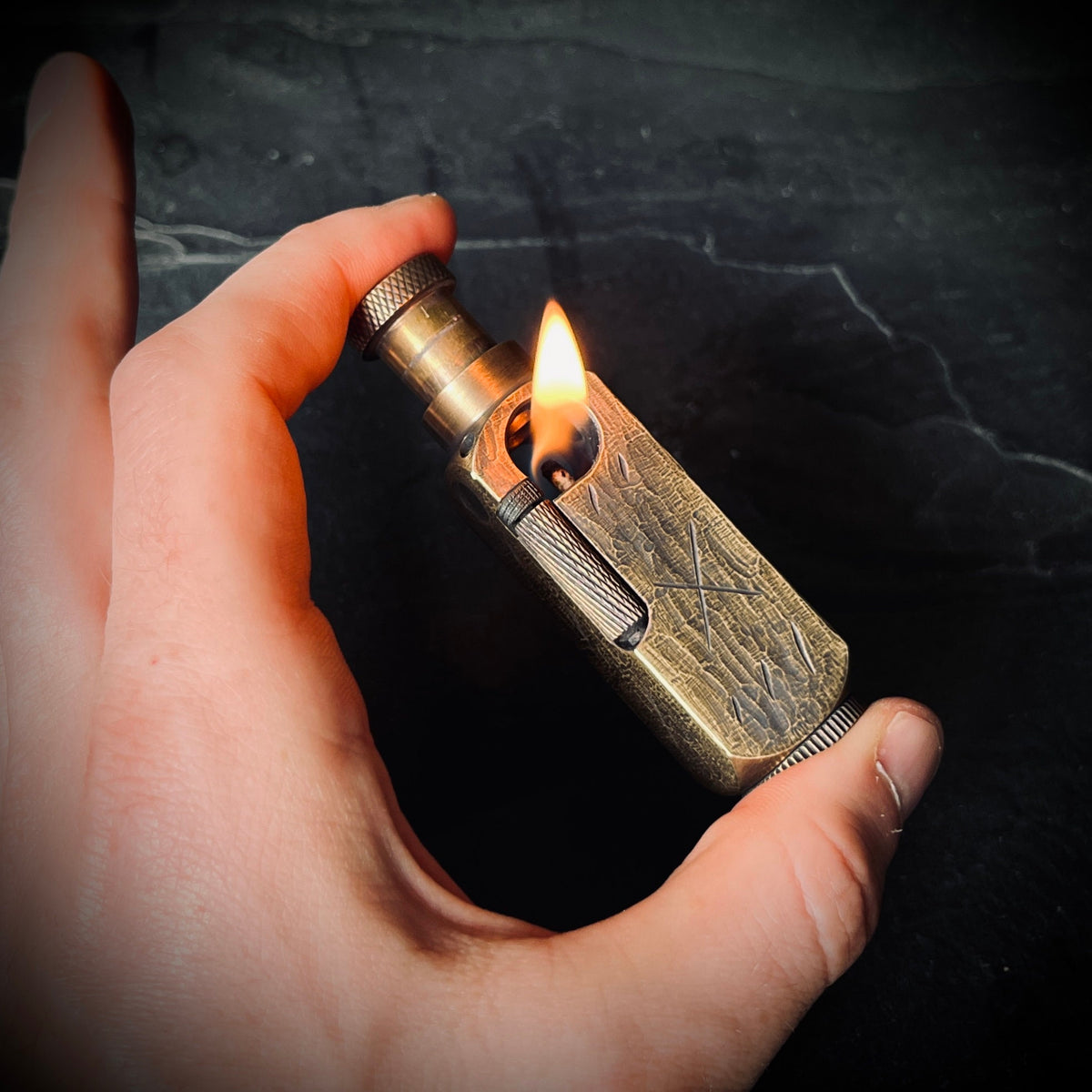 Battle Worn Handmade EDC Distressed Rustic Engraved Brass Vintage Trench Style Lighter