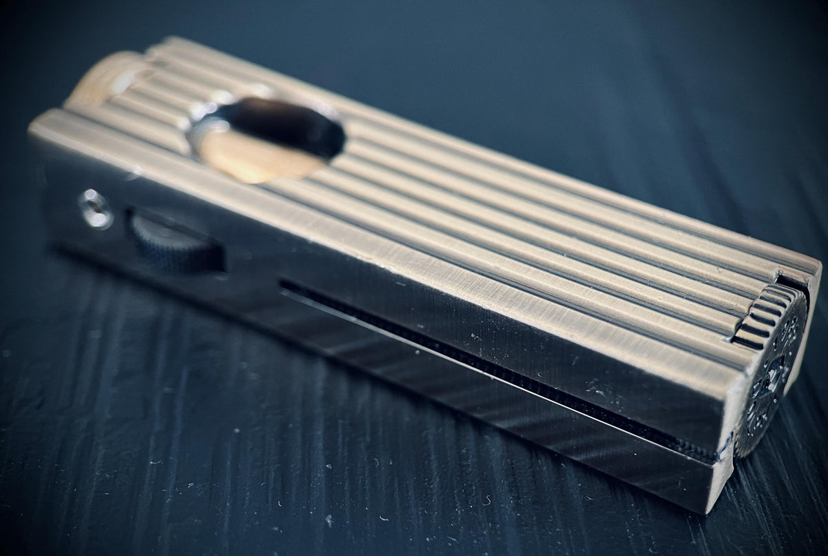 Sleek Art Deco 1920's Vintage Style Solid Brass Heavy Grooved Rustic Trench Art Custom Lighter / EDC / Everyday Carry / Light