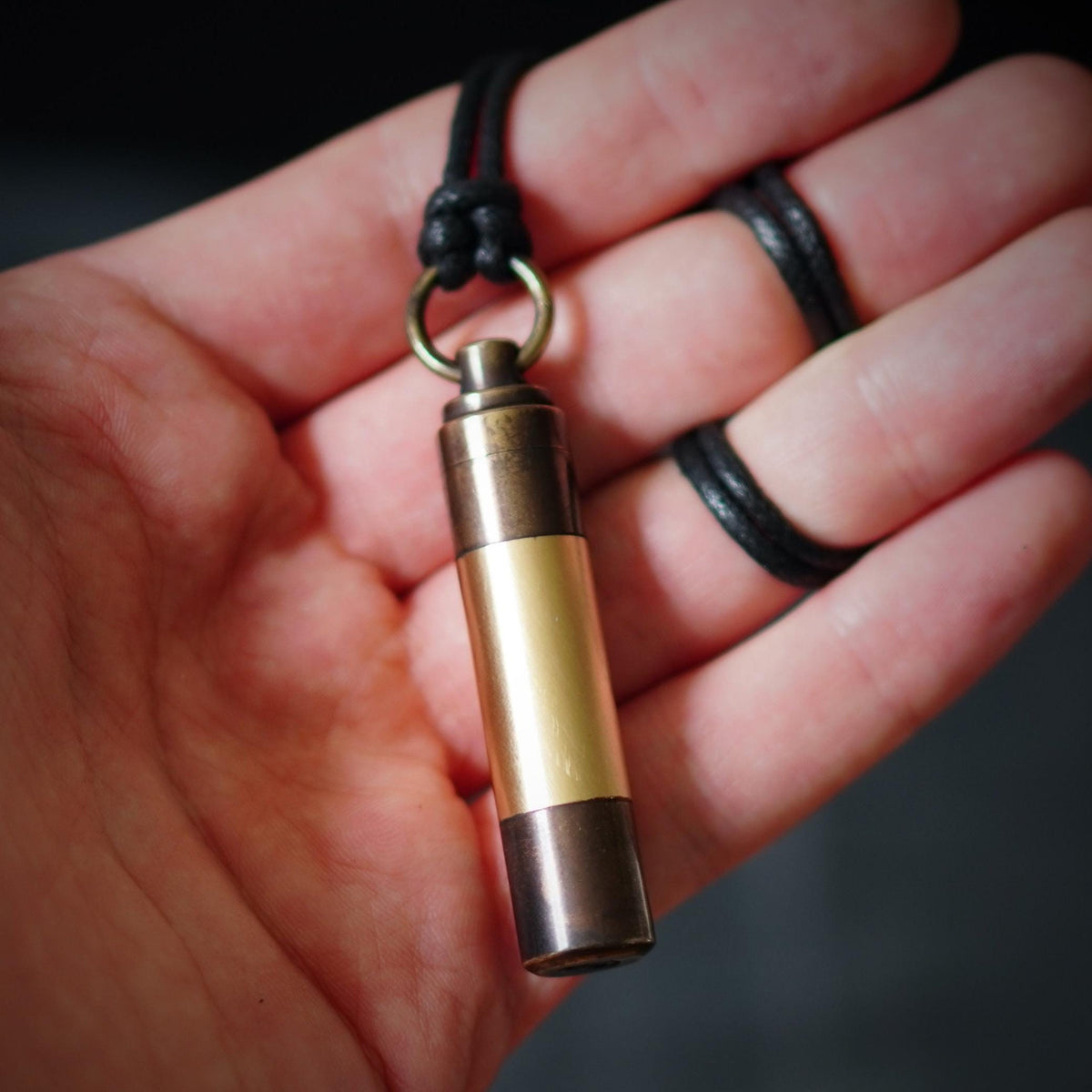 2-Tone High Contrast Brass Capsule Stash Vial Pendant Necklace / EDC / Ashes / Memorial