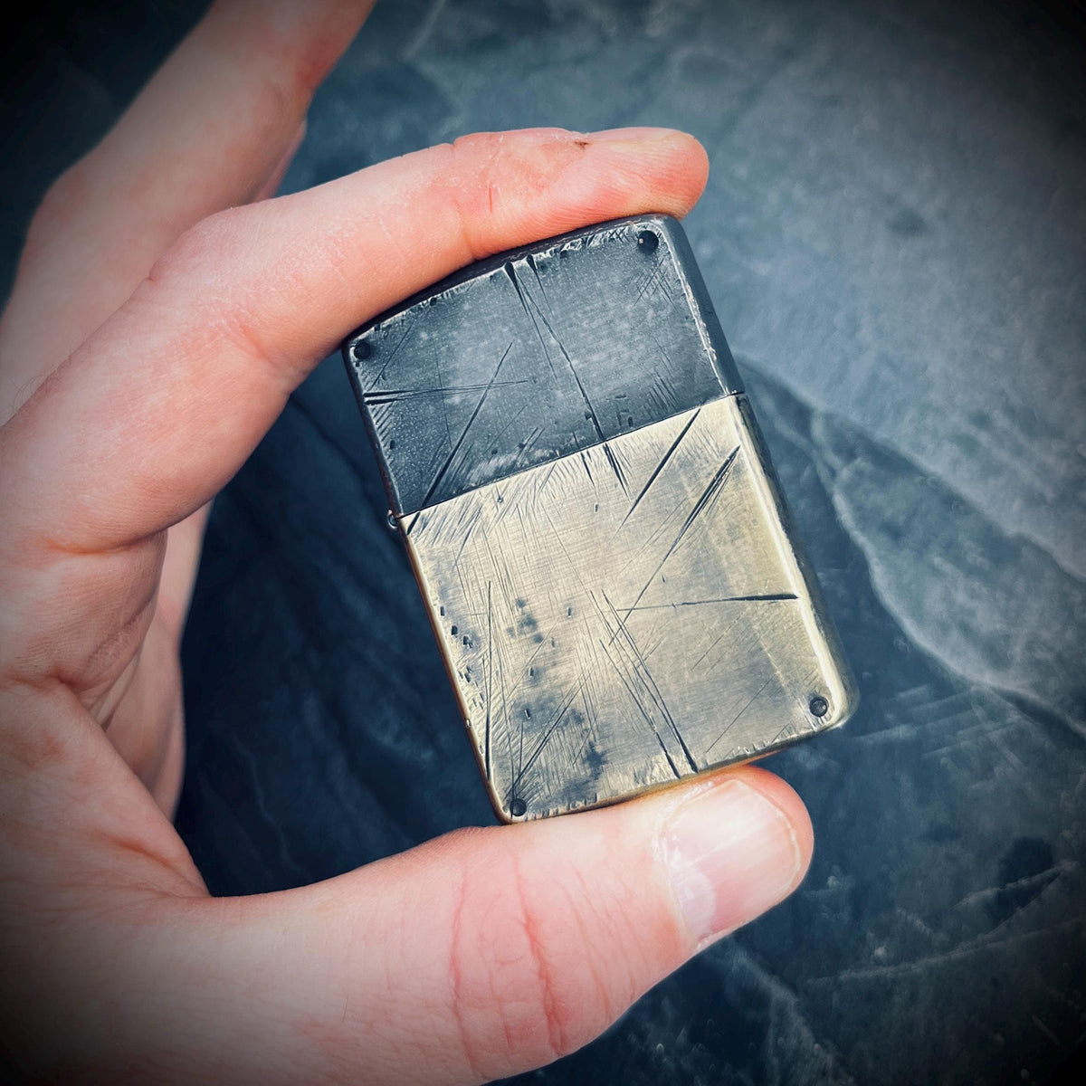 Customised Heavily Distressed Oxidised Black & Gold 2-Tone Patina Solid Brass Armor Heavy Wall Zippo Lighter / EDC / Vintage / Custom