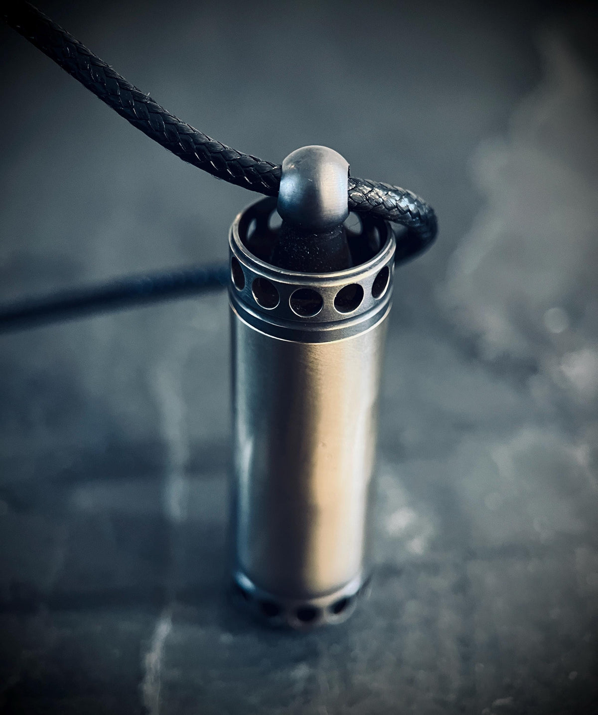 Handmade 2-Tone Shotgun Shell Rustic Distressed Brass Vial Cremation Stash Capsule Pendant with Black Rope Cord Necklace / Keepsake / Locket