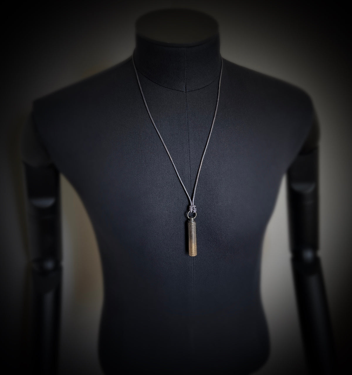 Heavily Distressed 2-Tone Contrast Patina Brass Secret Stash Vial Capsule Pendant & Leather Cord Necklace / Bullet / Rustic / Rocker / Boho