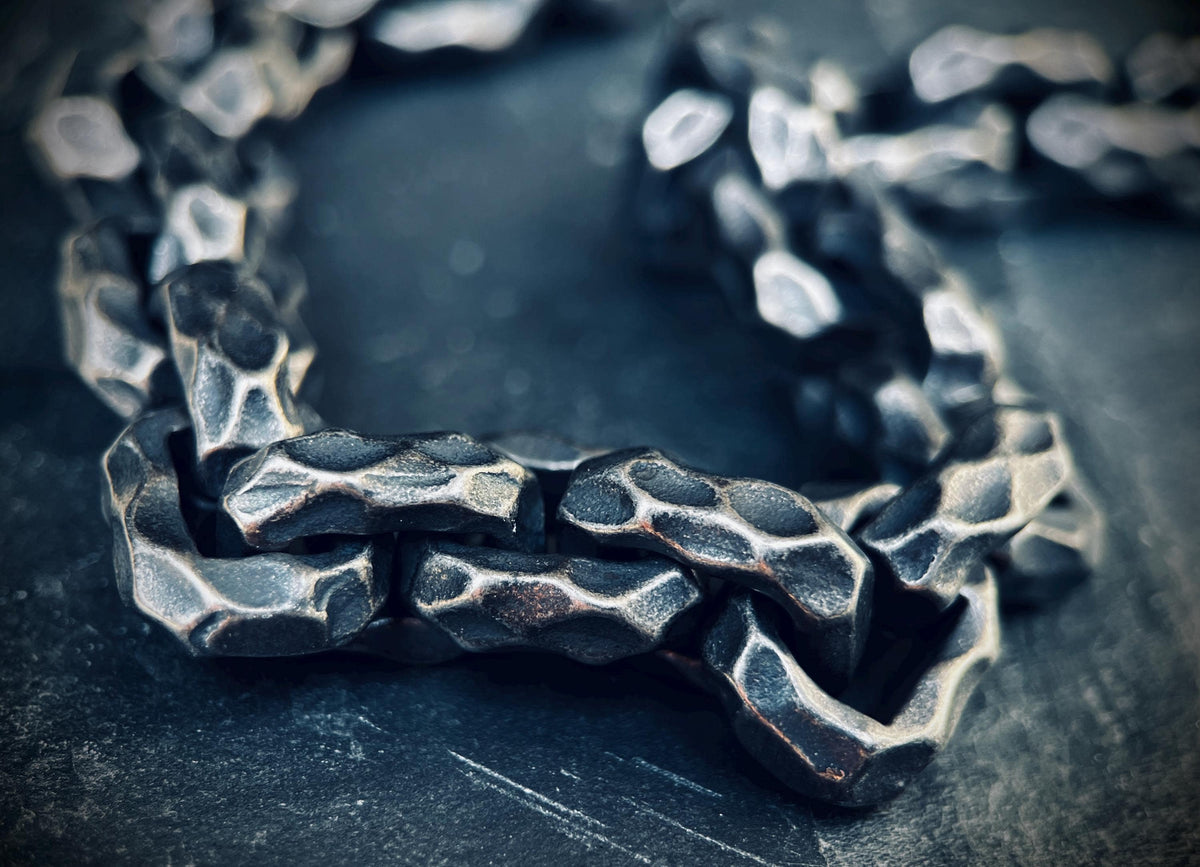 Boxy Thick Chunky Heavy Distressed Hammered Oxidised Silver Stainless Steel Cable Link Chain Necklace