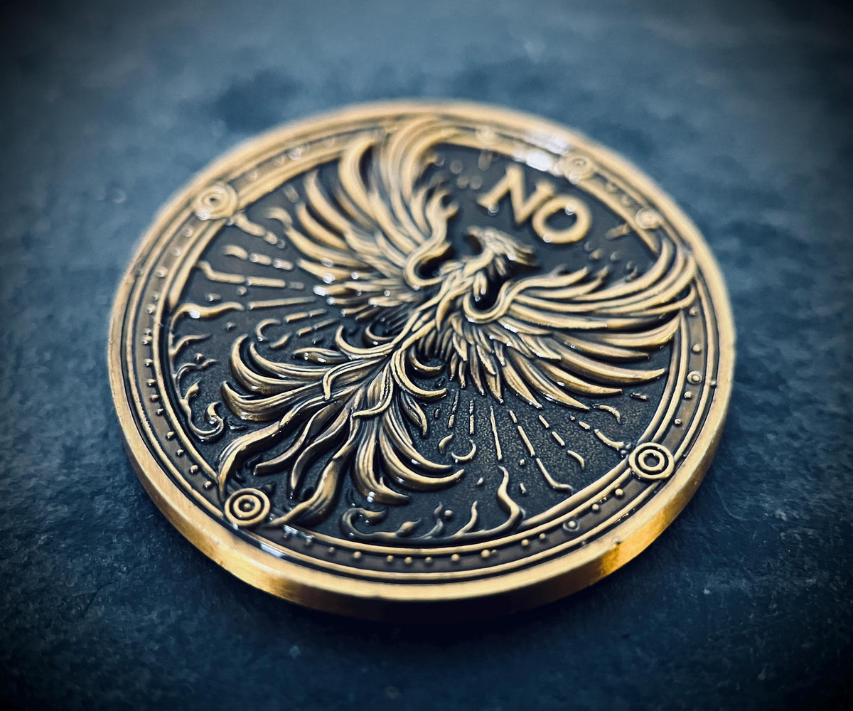 Ornate Brass Decision Coin | Lotus & Phoenix, Yes No Fidget