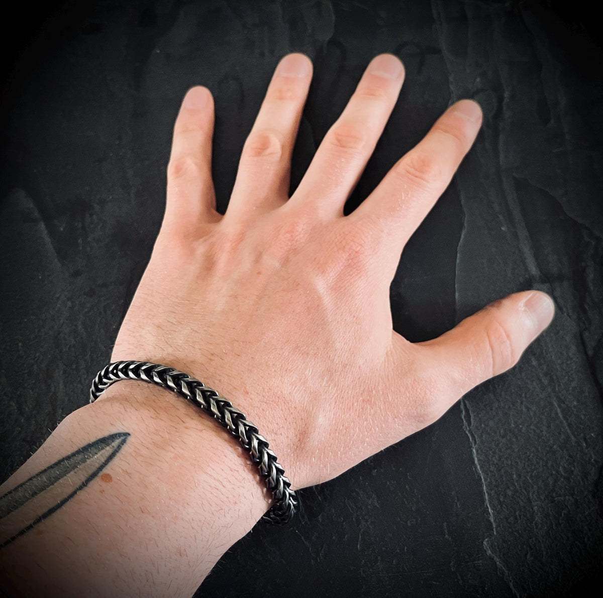 Oxidised Simple Stainless Steel Matte Blackened Silver Thick Chunky Foxtail Cable Link Chain Bracelet