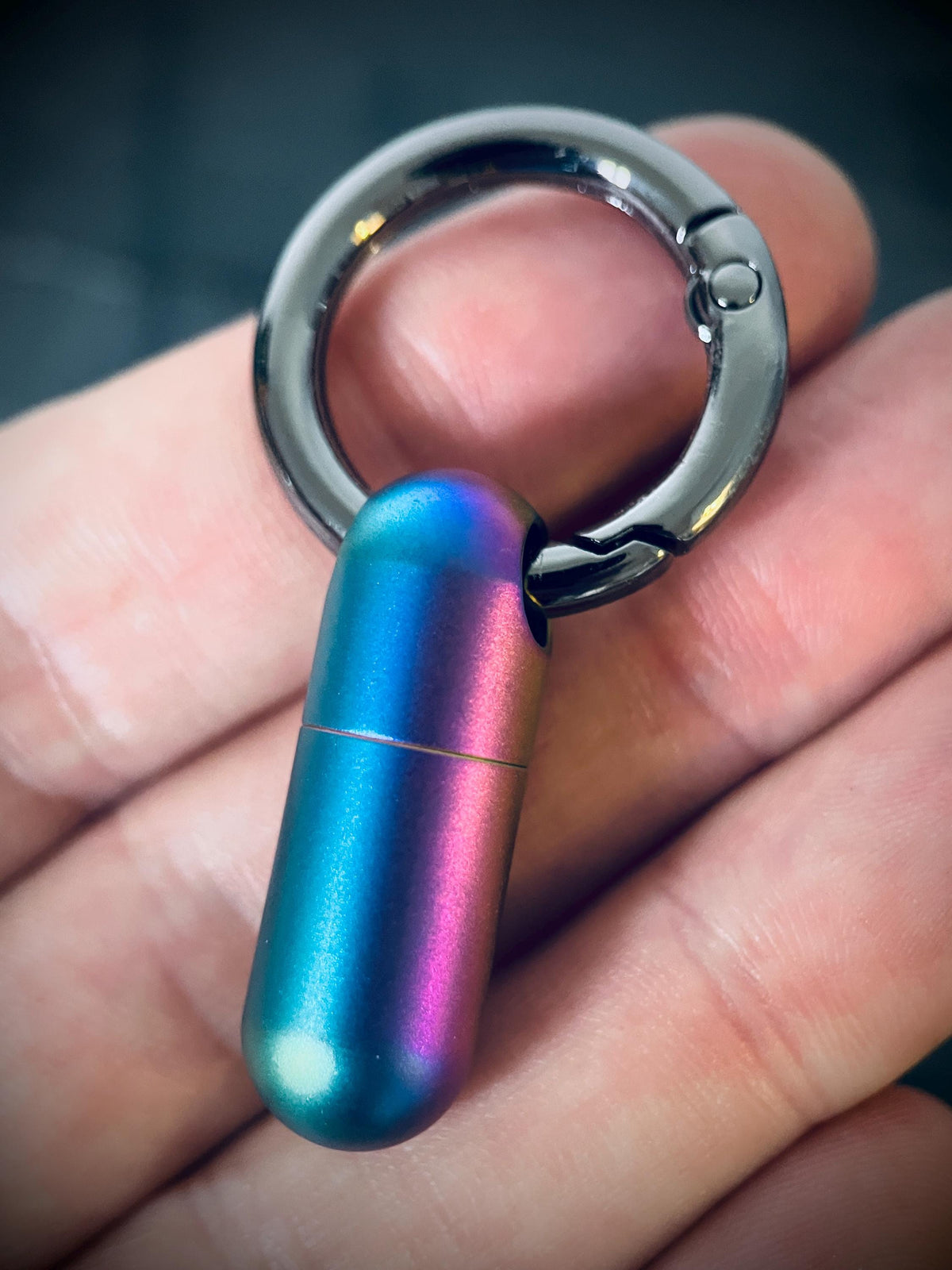 Rainbow Pearlescent Distressed Titanium Waterproof Pill Bottle Capsule Keychain / Keyring / Carabiner / Survival EDC / Container / Pocket