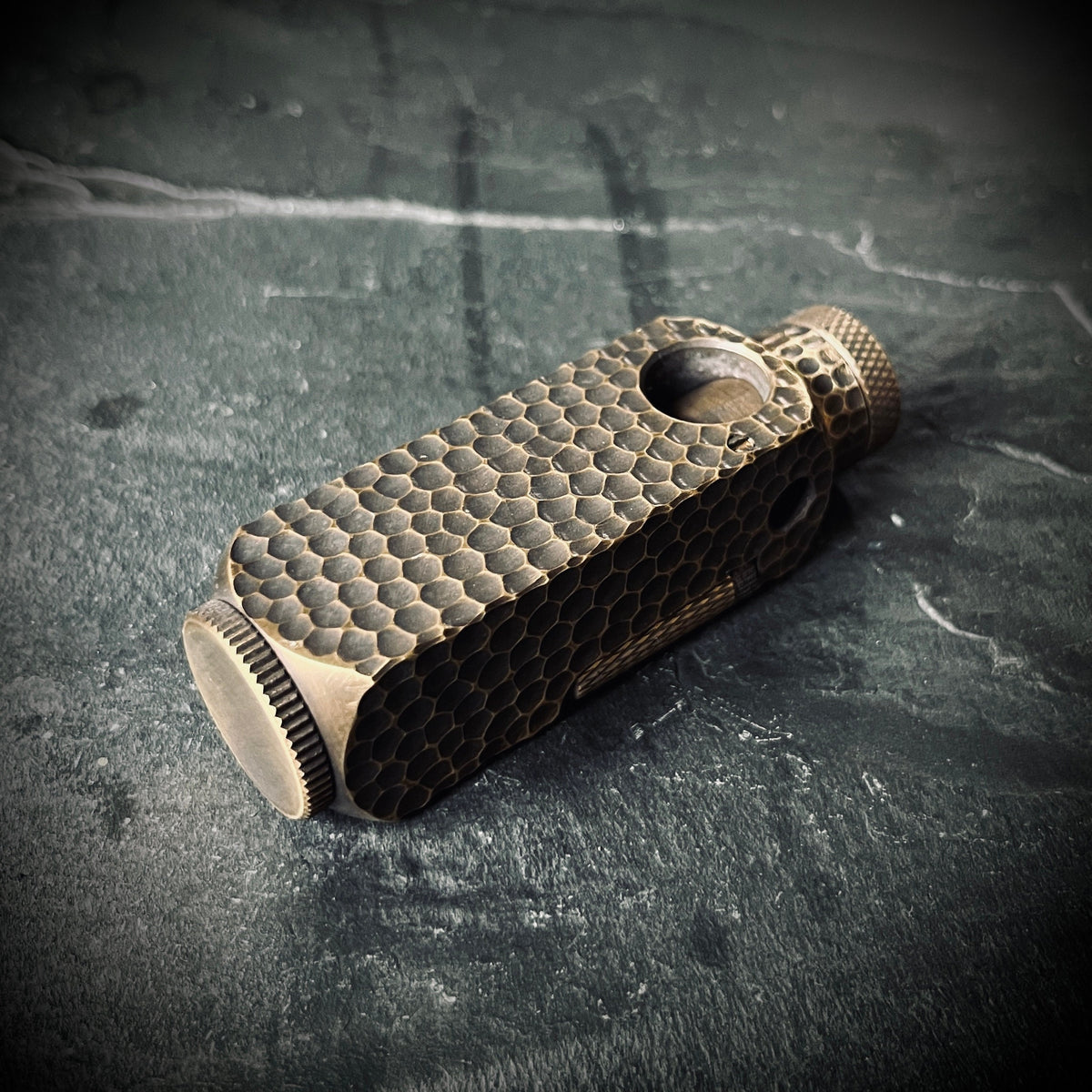 Textured Reptile Skin Vintage Style Solid Brushed Brass Heavy Metal Trench Art War Lighter / EDC / Everyday Carry / Survival Gear