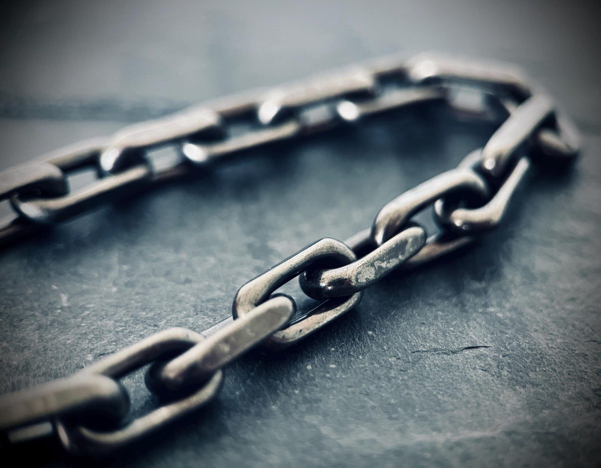 Oxidized Titanium Steel Cable Chain Bracelet – Rustic Mens Jewelry