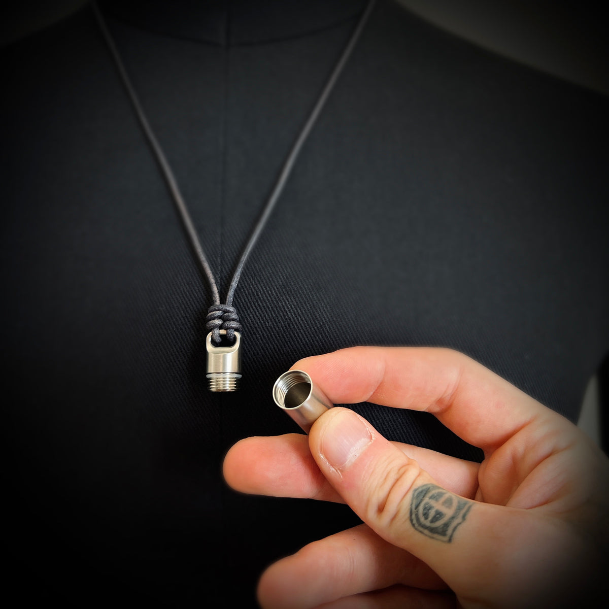 Brushed Matte Stainless Steel Small Pill Vial Shotgun Shell Capsule Stash Urn Pendant with Leather Rope Cord Necklace / EDC / Everyday Carry