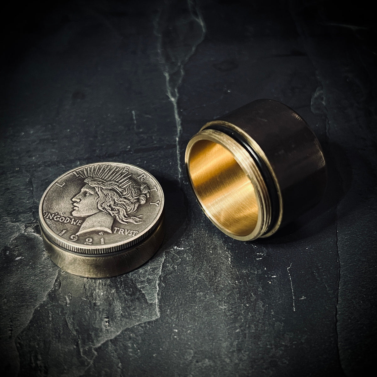 Handmade Brass Stash Box: Silver Hobo Coin Peace Dollar, Lady Liberty Pill, Medication Container