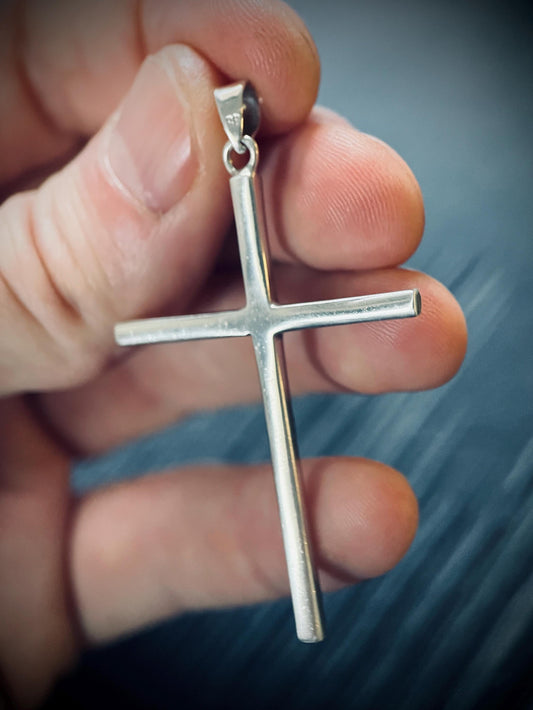 Large Handmade 925 Solid Sterling Silver Simple Minimalist Plain Cross Crucifix Pendant