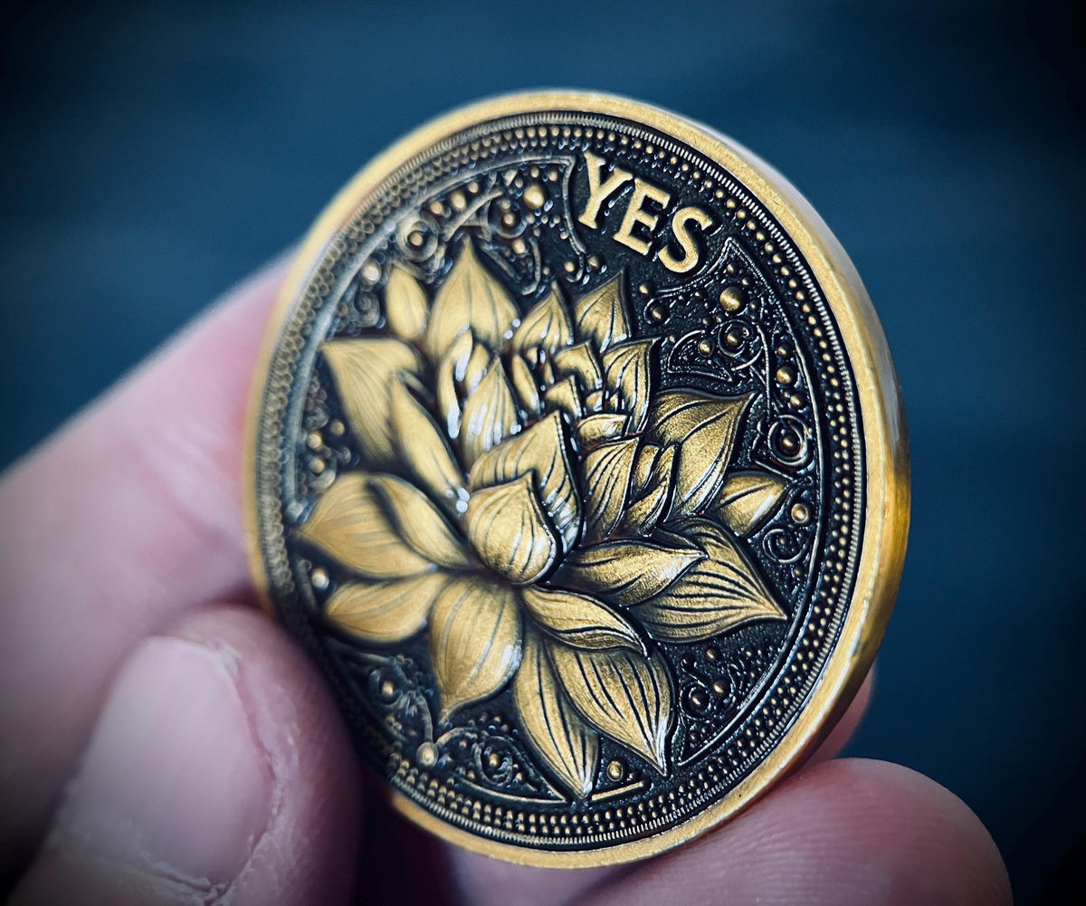 Ornate Brass Decision Coin | Rising Phoenix, Lotus Design