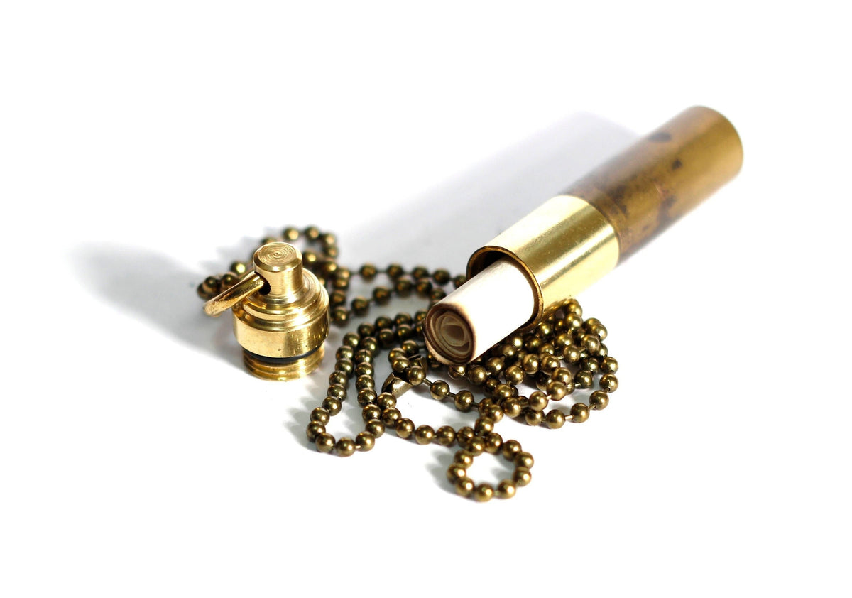 High Contrast 2-Tone Brass Vial Necklace: Waterproof Stash Capsule Pendant