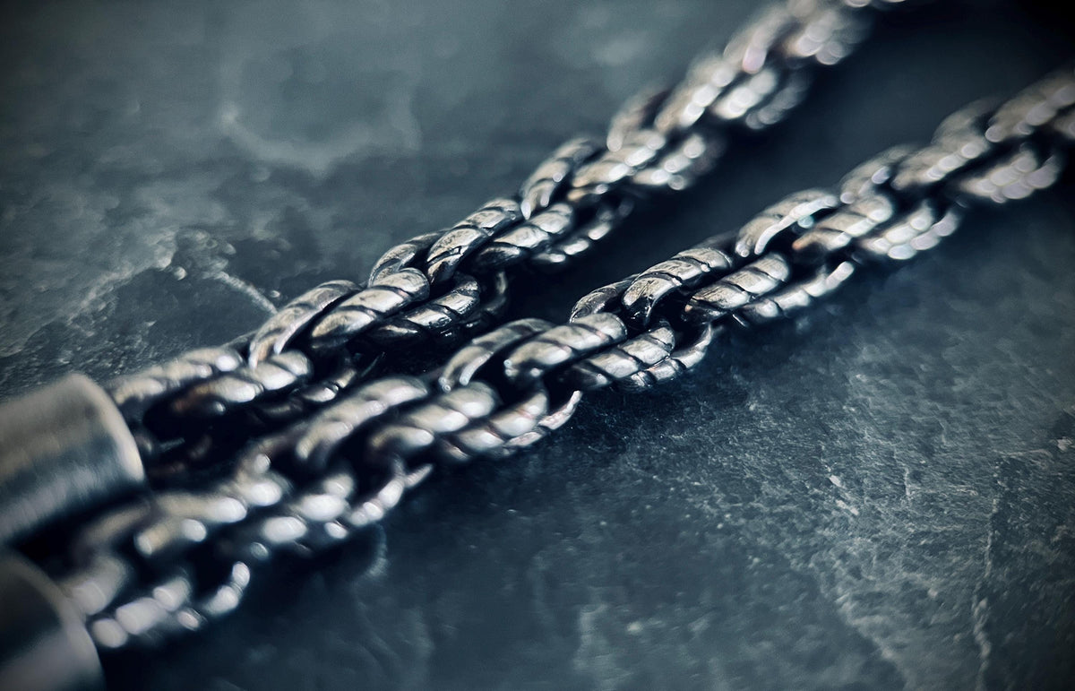 Oxidized Stainless Steel Rope Chain Bracelet: Chunky Blackened Silver, Mens Rustic Style
