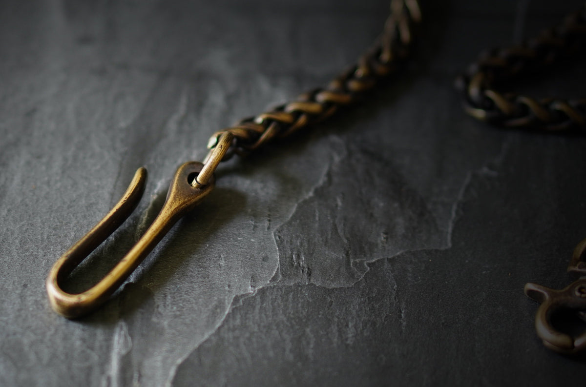 Distressed Oxidised Solid Brass Belt Loop Fish Hook Wallet Chain Accessory / EDC / Everyday Carry / Mens / Unisex / Key Holder / Keychain