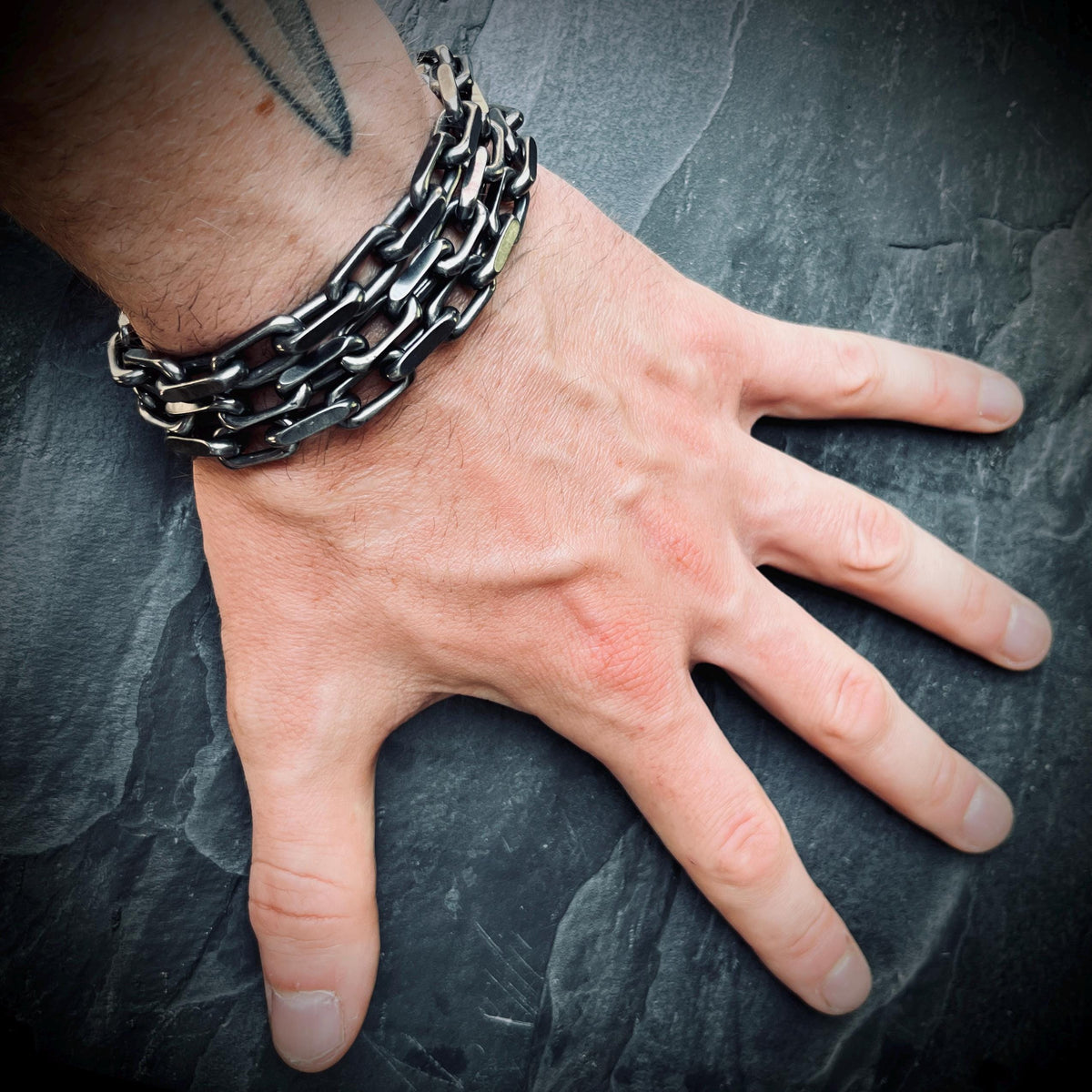 Thick Chunky Heavy Distressed Silver Stainless Steel Cable Link Boxy Chain Bracelet