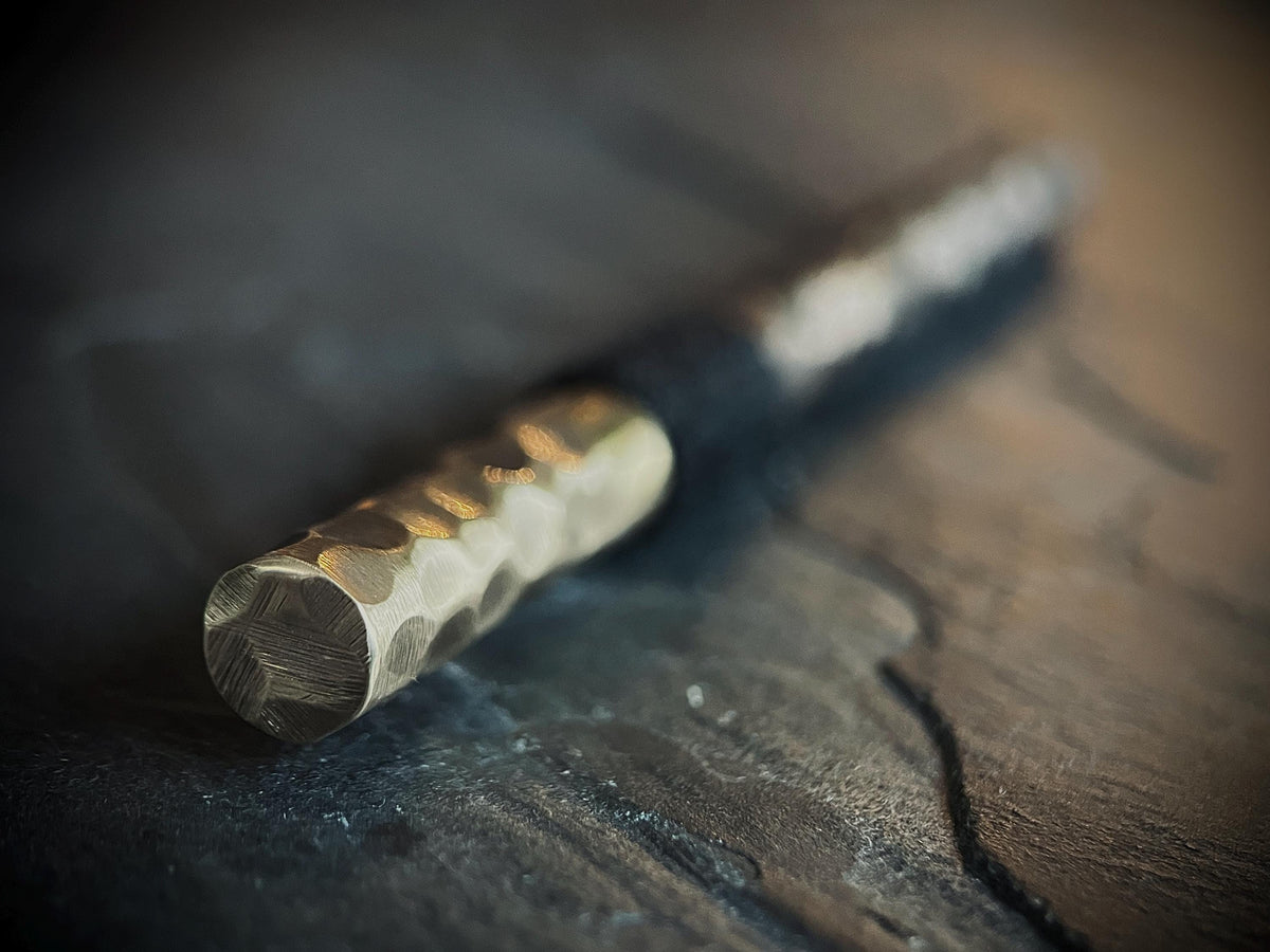 Handmade Rustic 2-Tone Distressed Hammered Brass & Bronze Ballpoint Pen with Grip - EDC