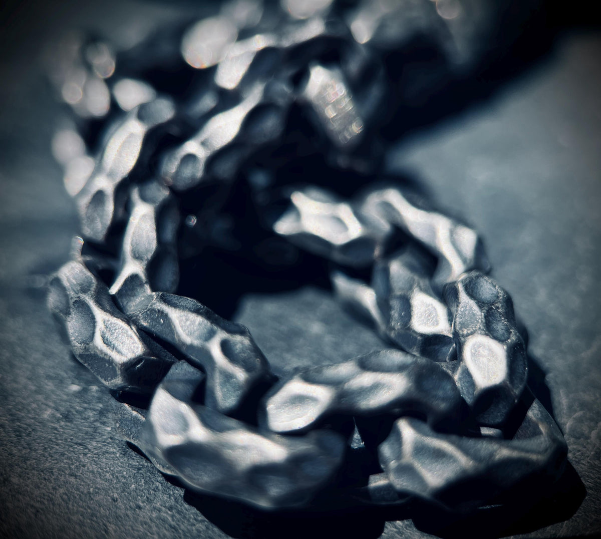Boxy Thick Chunky Heavy Distressed Hammered Oxidised Silver Stainless Steel Cable Link Chain Necklace