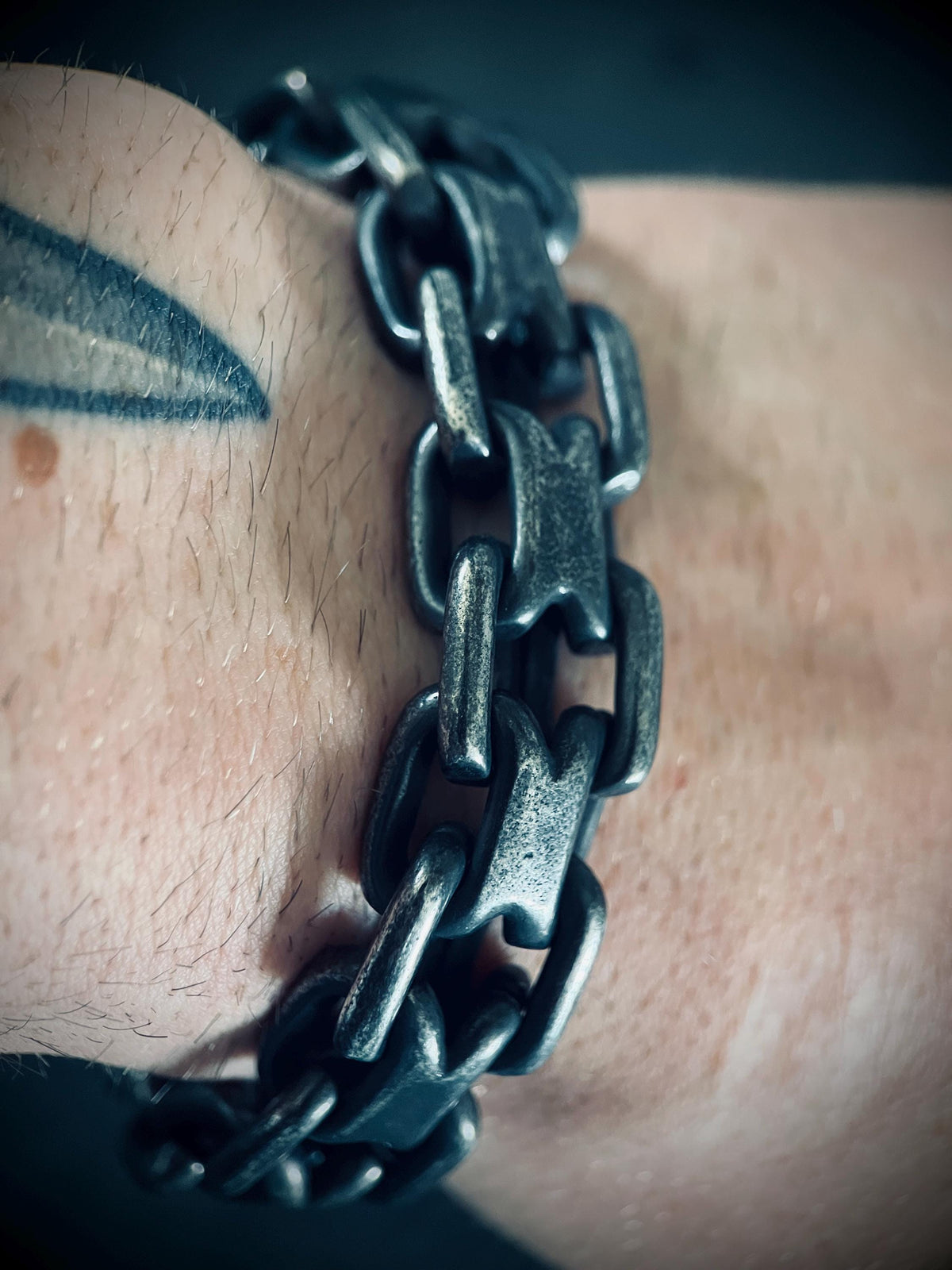 Mens Chunky Blackened Stainless Steel Chain Bracelet: Heavy Duty Oxidized Finish