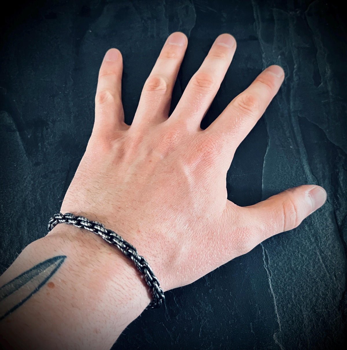 Oxidized Stainless Steel Rope Chain Bracelet: Chunky Blackened Silver, Mens Rustic Style