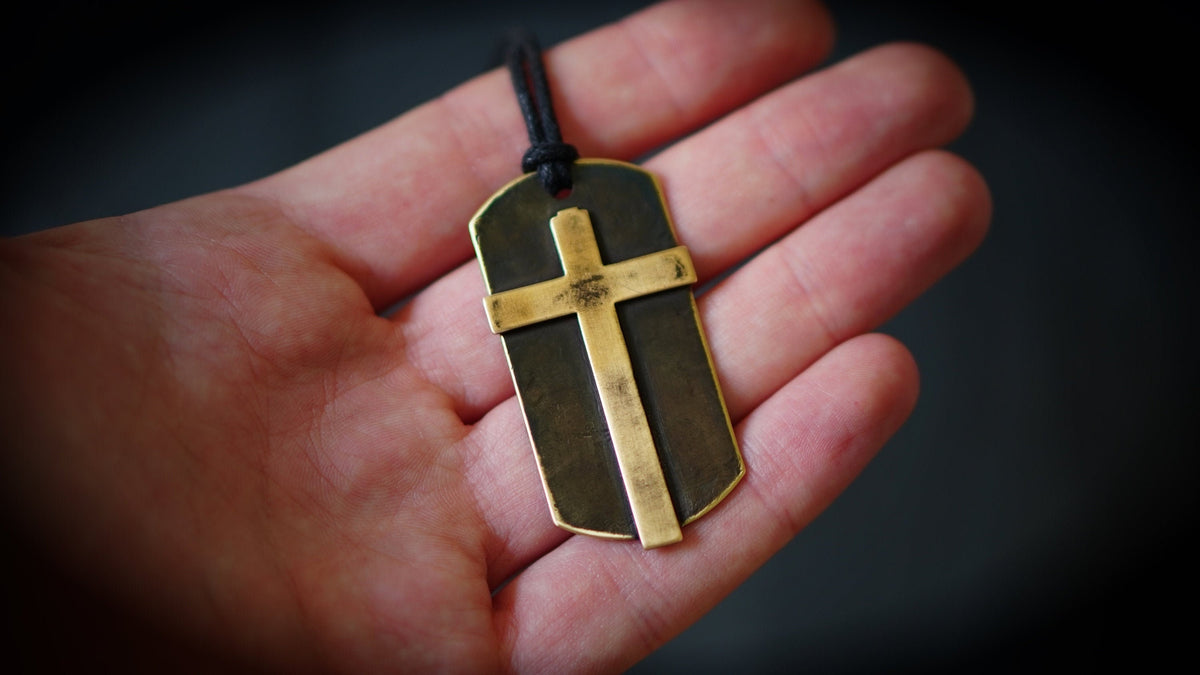 Handmade Solid Brass Cross Pendant Necklace: Rustic Religious Relic