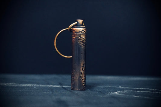 Heavily Distressed Brass Bullet Pill Bottle Stash Capsule Key-chain / Key-ring / Survival EDC /Matchbox