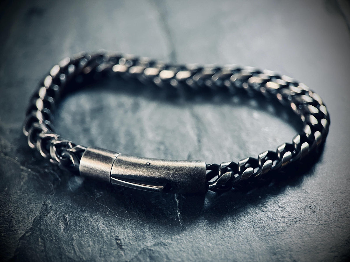 Chunky Blackened Oxidized Silver Stainless Steel Foxtail Chain Bracelet