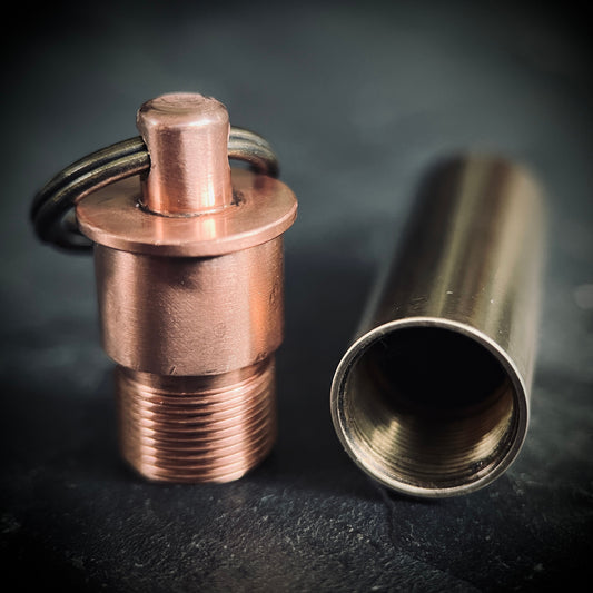Distressed Brass & Copper Waterproof Shotgun Shell Bullet Pill Bottle Capsule Keychain / Carabiner / Survival EDC / Container / Pocket / SOS