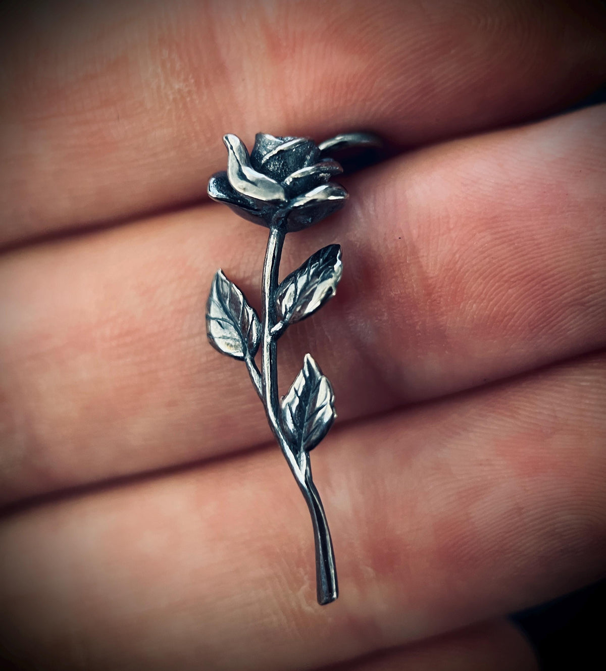 Rustic Oxidised Sterling Silver Rose Pendant • 925 Solid Silver Floral Flower Necklace Charm