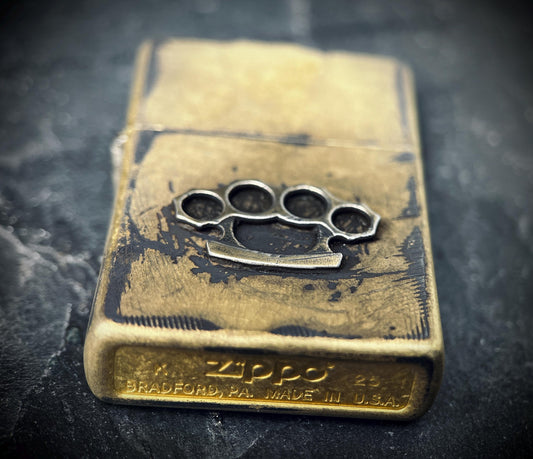 Customised Heavily Distressed & Oxidised Vintage Patina Style Solid Street Brass Zippo Lighter with Emblem / EDC / Custom