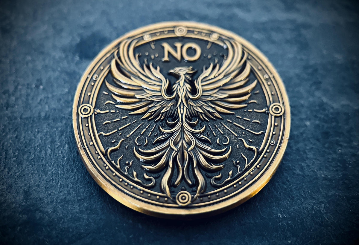 Ornate Brass Decision Coin | Lotus & Phoenix, Yes No Fidget